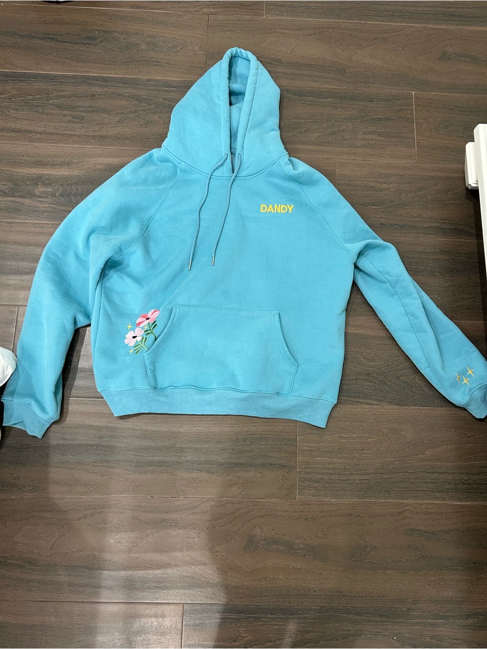 DANDY Women's Teal Floral Embroidered Hoodie
